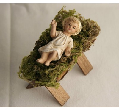 Jesuskind in der Holz-Krippe, 12cm