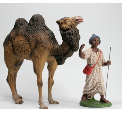 Kamel-Treiber, dunkelbraun, blauer Turban, 14cm
